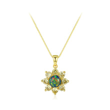 Load image into Gallery viewer, 925 Sterling Silver Plated Gold Fashion Elegant Flower Green Imitation Opal Pendant with Cubic Zirconia and Necklace