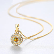 Load image into Gallery viewer, 925 Sterling Silver Plated Gold Dazzling Fashion Geometric Round Yellow Imitation Opal Pendant with Cubic Zirconia and Necklace