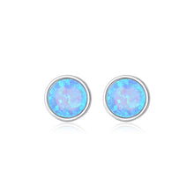 Load image into Gallery viewer, 925 Sterling Silver Fashion Simple Geometric Round Blue Imitation Opal Stud Earrings