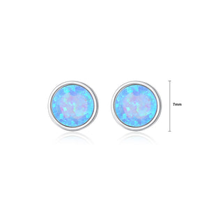 925 Sterling Silver Fashion Simple Geometric Round Blue Imitation Opal Stud Earrings