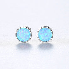Load image into Gallery viewer, 925 Sterling Silver Fashion Simple Geometric Round Blue Imitation Opal Stud Earrings