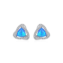 Load image into Gallery viewer, 925 Sterling Silver Fashion Elegant Geometric Triangle Dark Blue Imitation Opal Stud Earrings with Cubic Zirconia