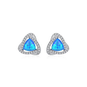 925 Sterling Silver Fashion Elegant Geometric Triangle Dark Blue Imitation Opal Stud Earrings with Cubic Zirconia