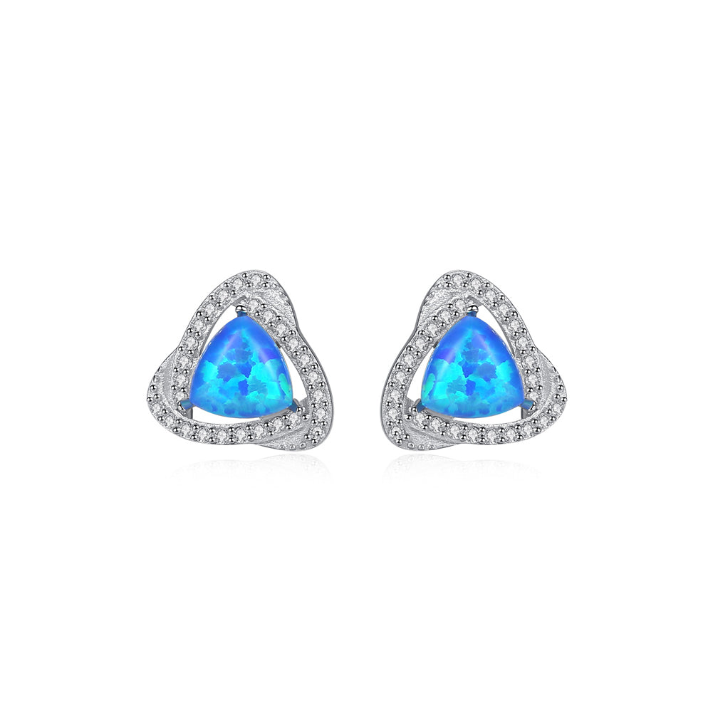 925 Sterling Silver Fashion Elegant Geometric Triangle Dark Blue Imitation Opal Stud Earrings with Cubic Zirconia