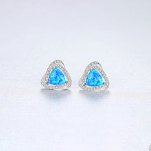 Load image into Gallery viewer, 925 Sterling Silver Fashion Elegant Geometric Triangle Dark Blue Imitation Opal Stud Earrings with Cubic Zirconia