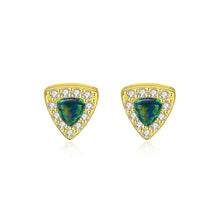 Load image into Gallery viewer, 925 Sterling Silver Plated Gold Fashion Personality Geometric Triangle Green Imitation Opal Earrings with Cubic Zirconia