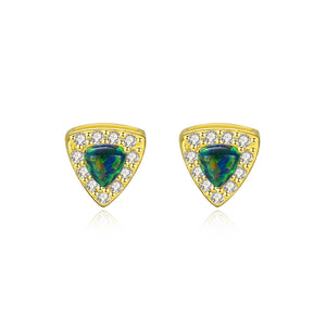 925 Sterling Silver Plated Gold Fashion Personality Geometric Triangle Green Imitation Opal Earrings with Cubic Zirconia