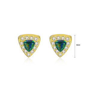 925 Sterling Silver Plated Gold Fashion Personality Geometric Triangle Green Imitation Opal Earrings with Cubic Zirconia