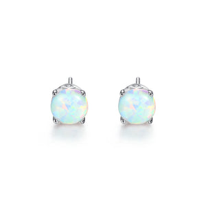 925 Sterling Silver Simple Fashion Geometric Round White Imitation Opal Stud Earrings