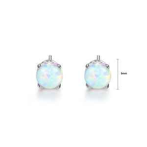 925 Sterling Silver Simple Fashion Geometric Round White Imitation Opal Stud Earrings