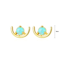 Load image into Gallery viewer, 925 Sterling Silver Plated Gold Simple Fashion Geometric Blue Imitation Opal Stud Earrings