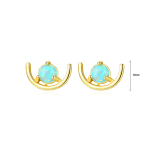 925 Sterling Silver Plated Gold Simple Fashion Geometric Blue Imitation Opal Stud Earrings