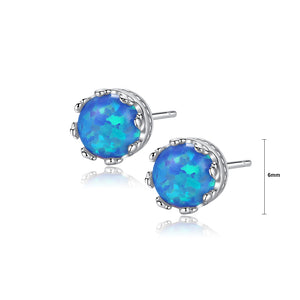 925 Sterling Silver Simple Fashion Geometric Round Blue Imitation Opal Stud Earrings