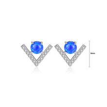Load image into Gallery viewer, 925 Sterling Silver Fashion Simple Geometric V-shaped Blue Imitation Opal Stud Earrings with Cubic Zirconia