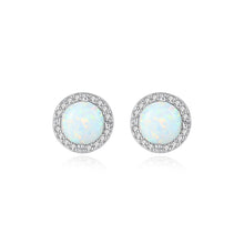 Load image into Gallery viewer, 925 Sterling Silver Simple Fashion Geometric Round White Imitation Opal Stud Earrings with Cubic Zirconia