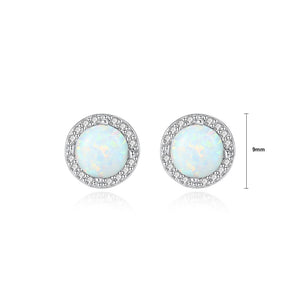 925 Sterling Silver Simple Fashion Geometric Round White Imitation Opal Stud Earrings with Cubic Zirconia