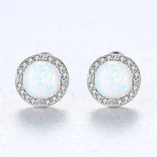 Load image into Gallery viewer, 925 Sterling Silver Simple Fashion Geometric Round White Imitation Opal Stud Earrings with Cubic Zirconia