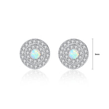 Load image into Gallery viewer, 925 Sterling Silver Fashion Bright Geometric Round White Imitation Opal Stud Earrings with Cubic Zirconia