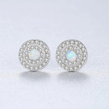 Load image into Gallery viewer, 925 Sterling Silver Fashion Bright Geometric Round White Imitation Opal Stud Earrings with Cubic Zirconia