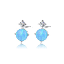Load image into Gallery viewer, 925 Sterling Silver Simple Fashion Geometric Round Blue Imitation Opal Stud Earrings with Cubic Zirconia