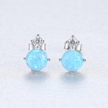 Load image into Gallery viewer, 925 Sterling Silver Simple Fashion Geometric Round Blue Imitation Opal Stud Earrings with Cubic Zirconia