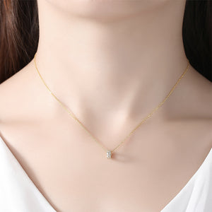 925 Sterling Silver Plated Gold Simple Fashion Geometric Circle Pendant with Cubic Zirconia and Necklace