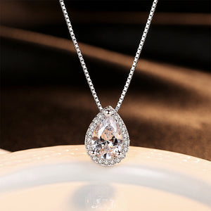 925 Sterling Silver Fashion and Elegant Water Drop-shaped Cubic Zirconia Pendant with Necklace