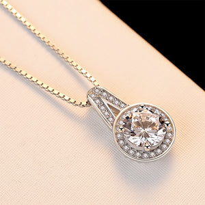 925 Sterling Silver Elegant Simple Geometric Round Cubic Zirconia Pendant with Necklace