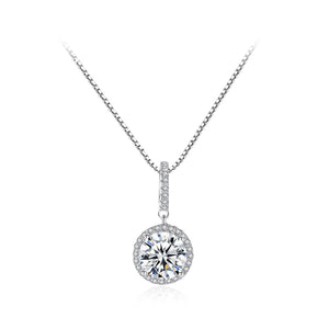 925 Sterling Silver Fashion Simple Geometric Round Cubic Zirconia Pendant with Necklace