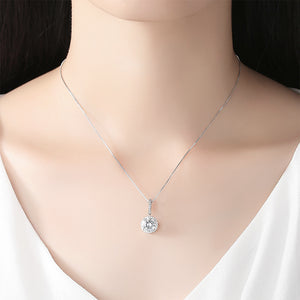 925 Sterling Silver Fashion Simple Geometric Round Cubic Zirconia Pendant with Necklace