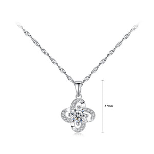 925 Sterling Silver Fashion and Elegant Four-leaf Clover Pendant with Cubic Zirconia and Necklace