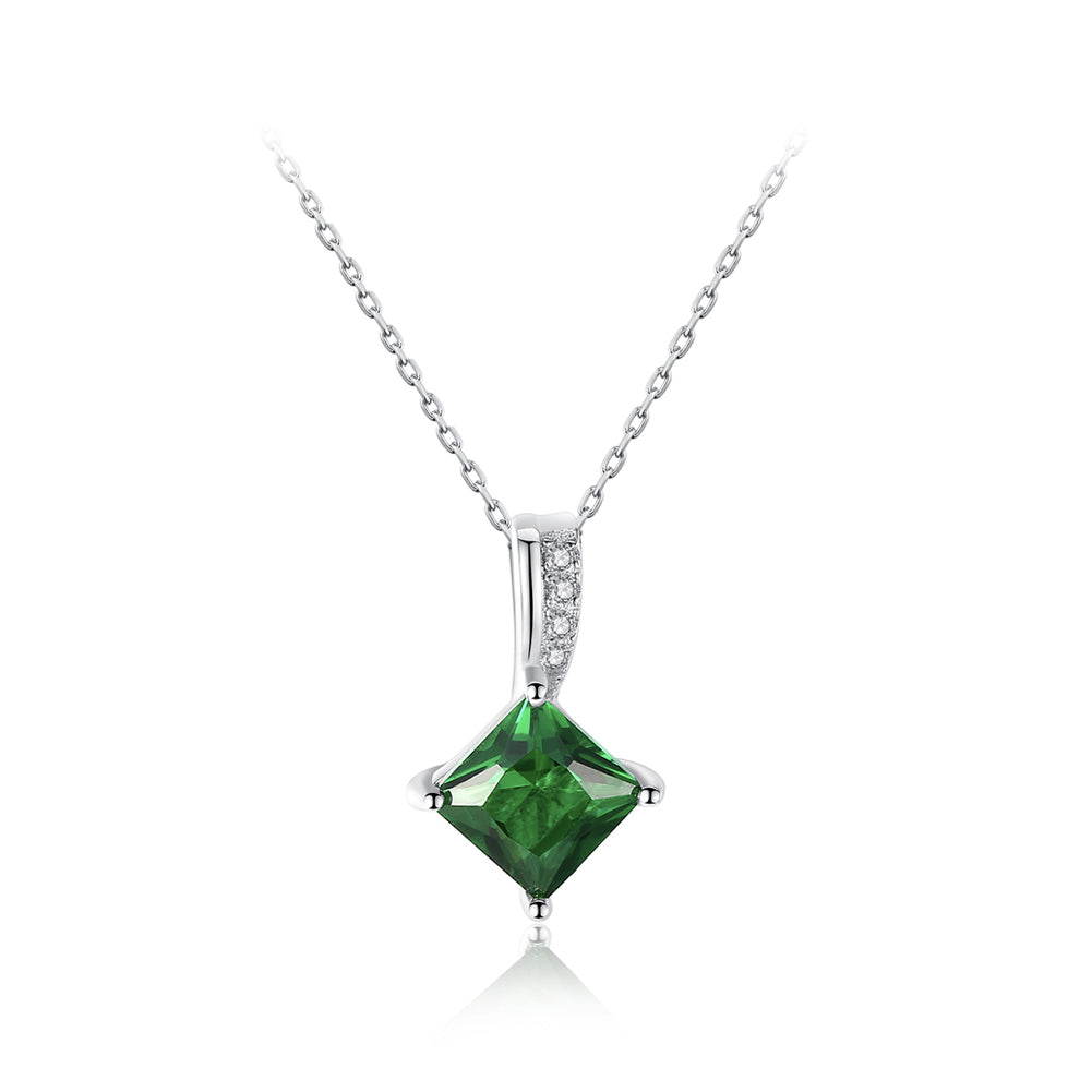 925 Sterling Silver Fashion Simple Elegant Geometric Diamond Green Cubic Zirconia Pendant with Necklace