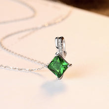 Load image into Gallery viewer, 925 Sterling Silver Fashion Simple Elegant Geometric Diamond Green Cubic Zirconia Pendant with Necklace