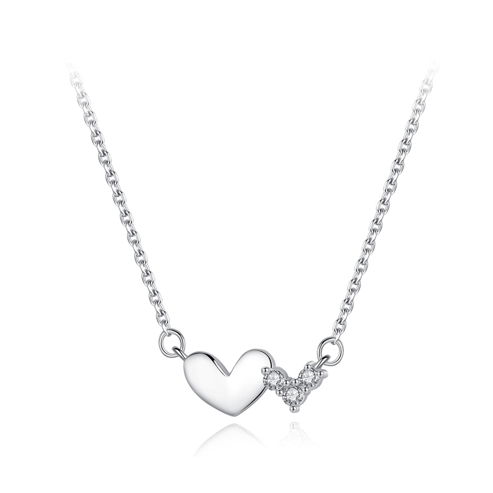 925 Sterling Silver Simple Romantic Double Heart Necklace with Cubic Zirconia