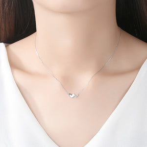 925 Sterling Silver Simple Romantic Double Heart Necklace with Cubic Zirconia