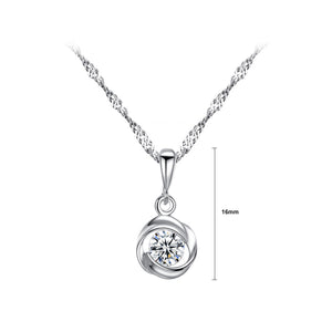 925 Sterling Silver Fashion Simple Geometric Round Pendant with Cubic Zirconia and Necklace