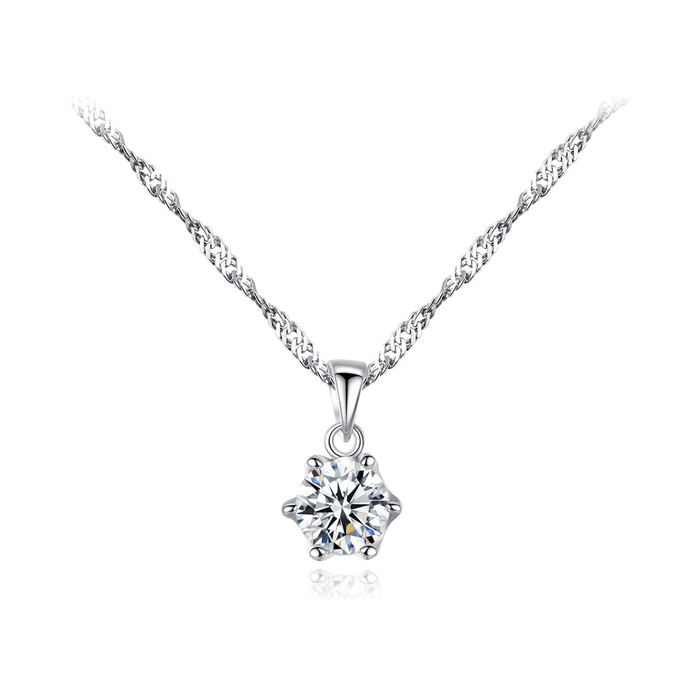 925 Sterling Silver Simple and Fashion Geometric Round Pendant with Cubic Zirconia and Necklace