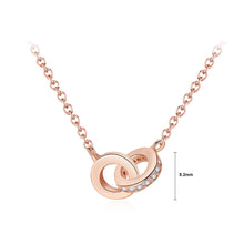 Load image into Gallery viewer, 925 Sterling Silver Plated Rose Gold Simple Fashion Double Round Pendant with Cubic Zirconia and Necklace