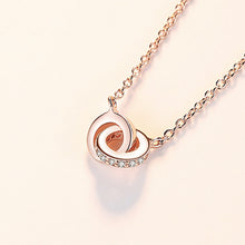 Load image into Gallery viewer, 925 Sterling Silver Plated Rose Gold Simple Fashion Double Round Pendant with Cubic Zirconia and Necklace