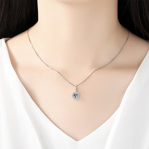 925 Sterling Silver Fashion and Elegant Geometric Round Pendant with Cubic Zirconia and Necklace