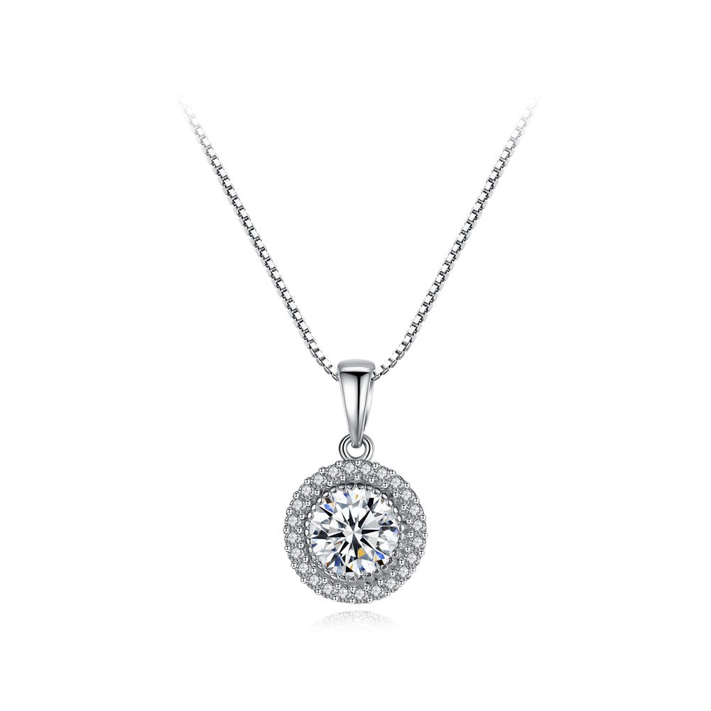 925 Sterling Silver Fashion and Elegant Geometric Round Pendant with Cubic Zirconia and Necklace