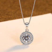 Load image into Gallery viewer, 925 Sterling Silver Fashion and Elegant Geometric Round Pendant with Cubic Zirconia and Necklace