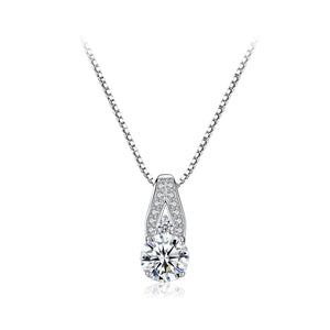 925 Sterling Silver Fashion Brilliant Geometric Round Pendant with Cubic Zirconia and Necklace