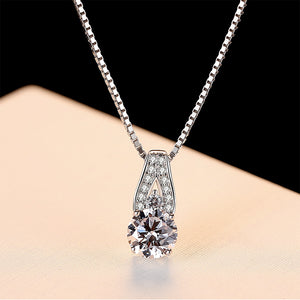 925 Sterling Silver Fashion Brilliant Geometric Round Pendant with Cubic Zirconia and Necklace