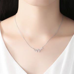 925 Sterling Silver Simple Fashion Geometric Corrugated Necklace with Cubic Zirconia