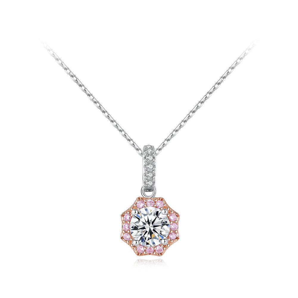 925 Sterling Silver Simple and Fashion Geometric Pendant with Cubic Zirconia and Necklace