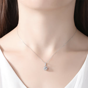 925 Sterling Silver Simple and Fashion Geometric Pendant with Cubic Zirconia and Necklace