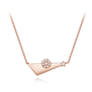 925 Sterling Silver Plated Rose Gold Simple Fashion Geometric Flower Necklace with Cubic Zirconia