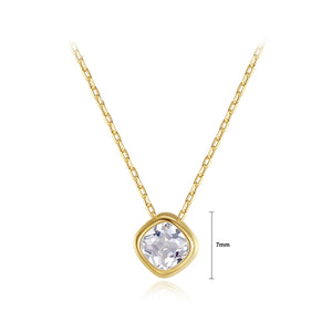 925 Sterling Silver Plated Gold Simple Fashion Geometric Diamond Cubic Zirconia Pendant with Necklace