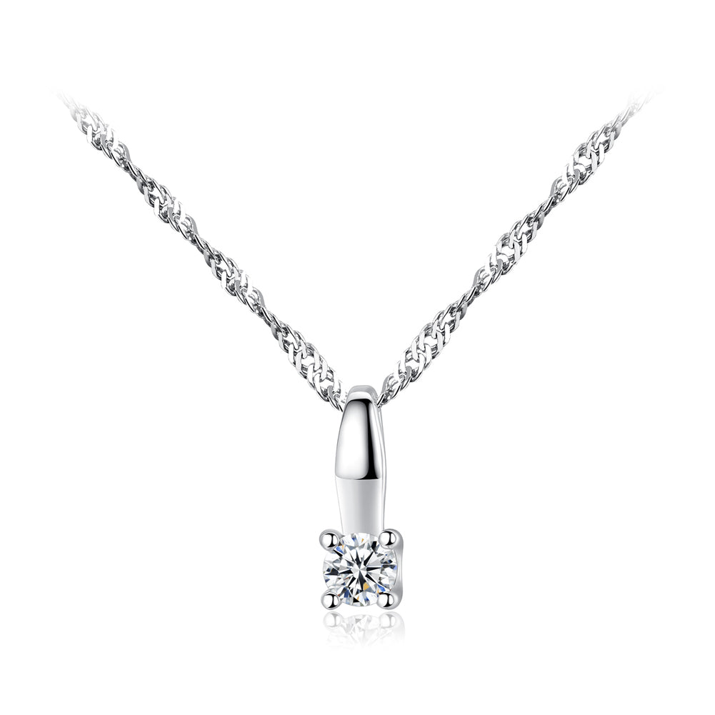 925 Sterling Silver Simple and Delicate Geometric Pendant with Cubic Zirconia and Necklace